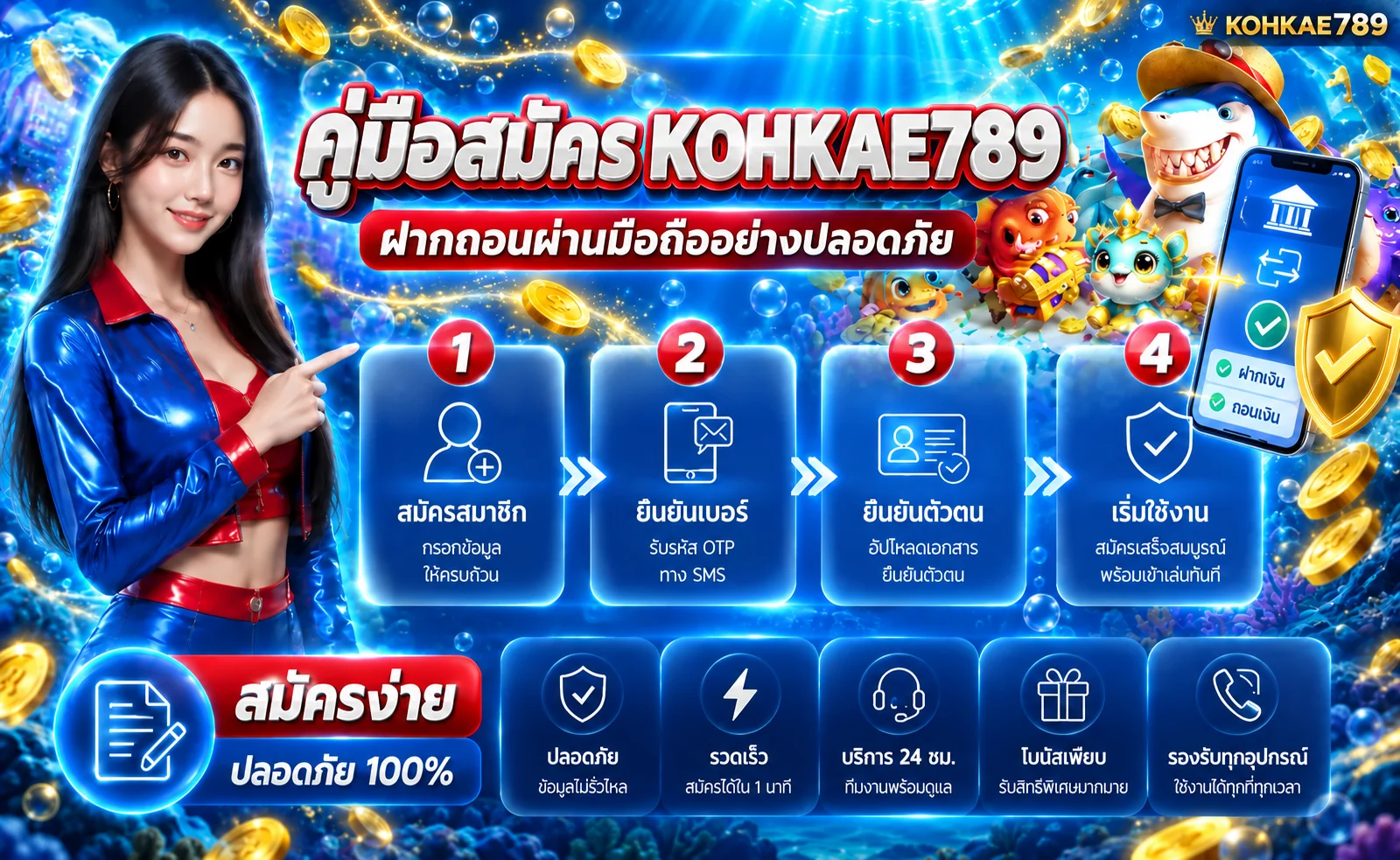 KOHKAE789 วิธีสมัคร ฝากถอนผ่านมือถือ ฝาก 10 บาท